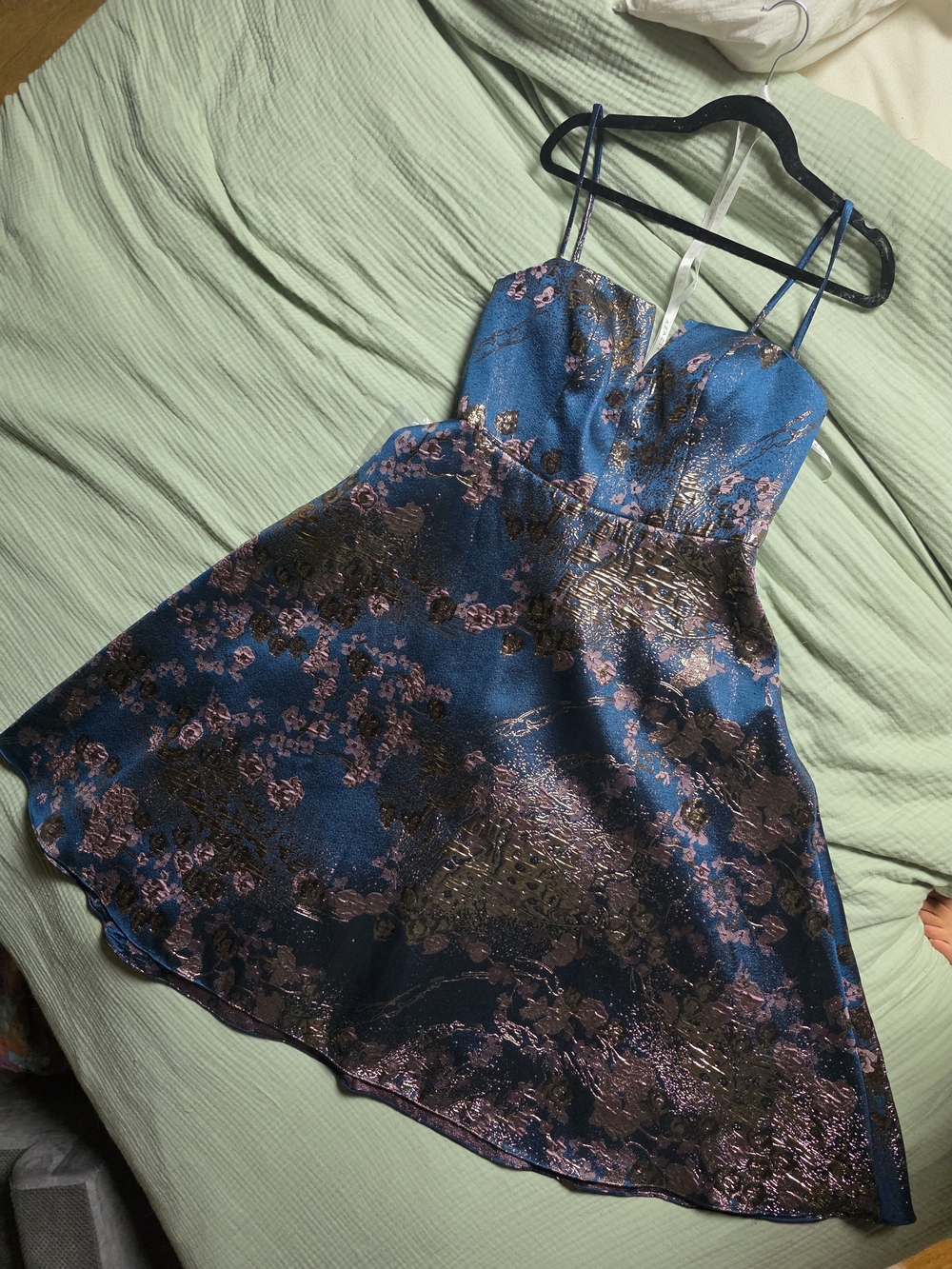 Teal Floral Jacquard Fit-and-Flare Dress